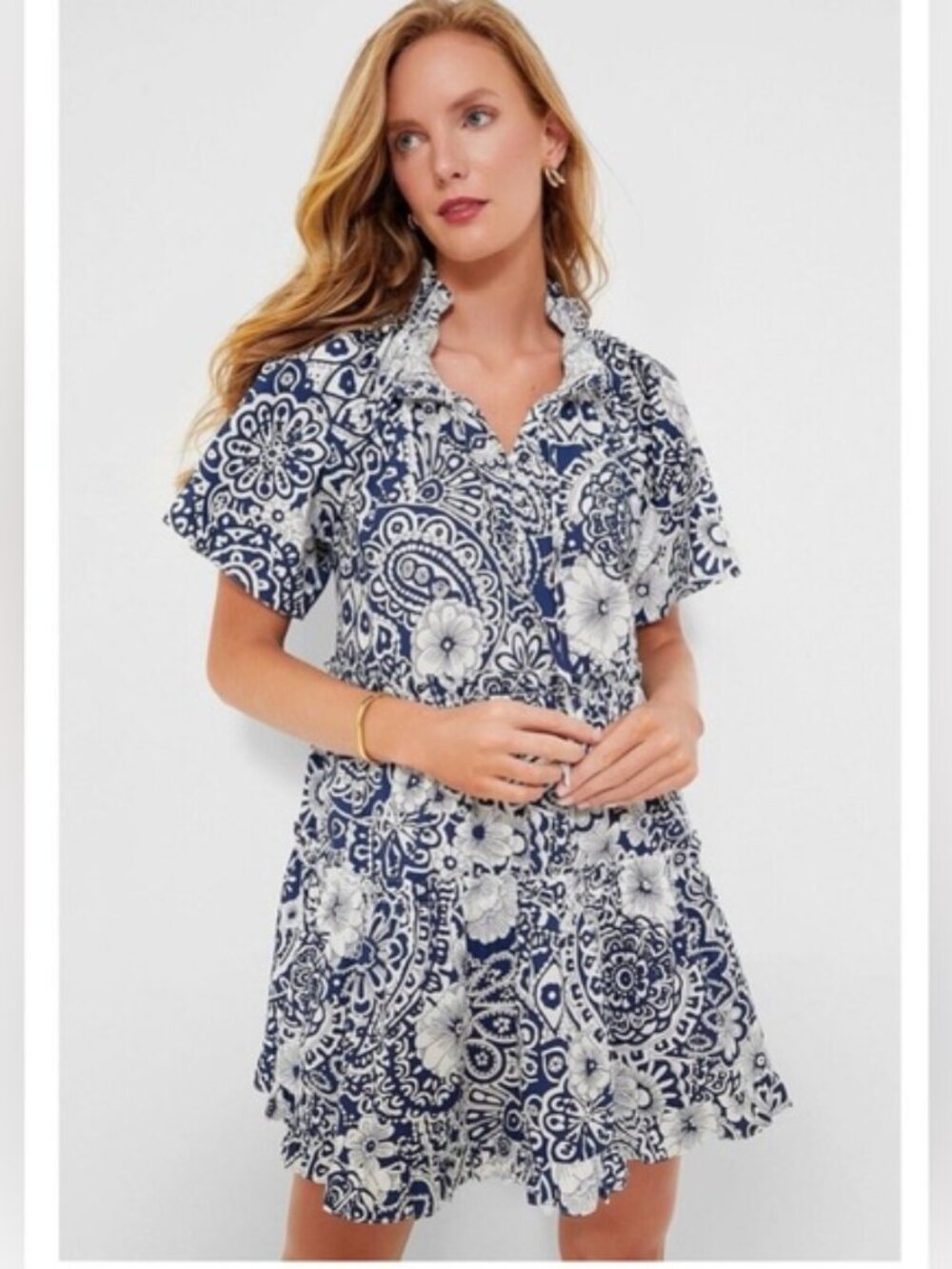 Tuckernuck Hyacinth House Navy and White Tiered Thea Mini Dress, XXS
